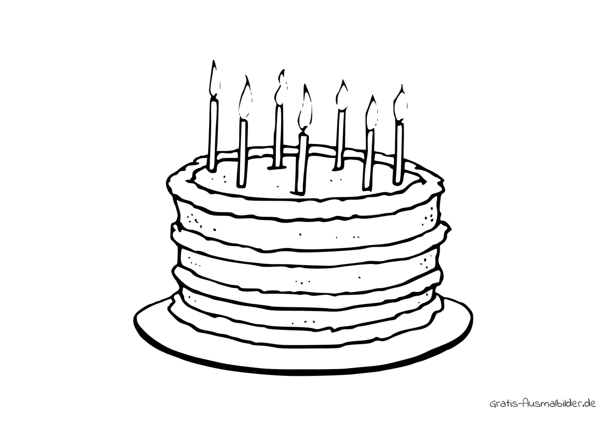 Ausmalbild Torte mit sieben Kerzen