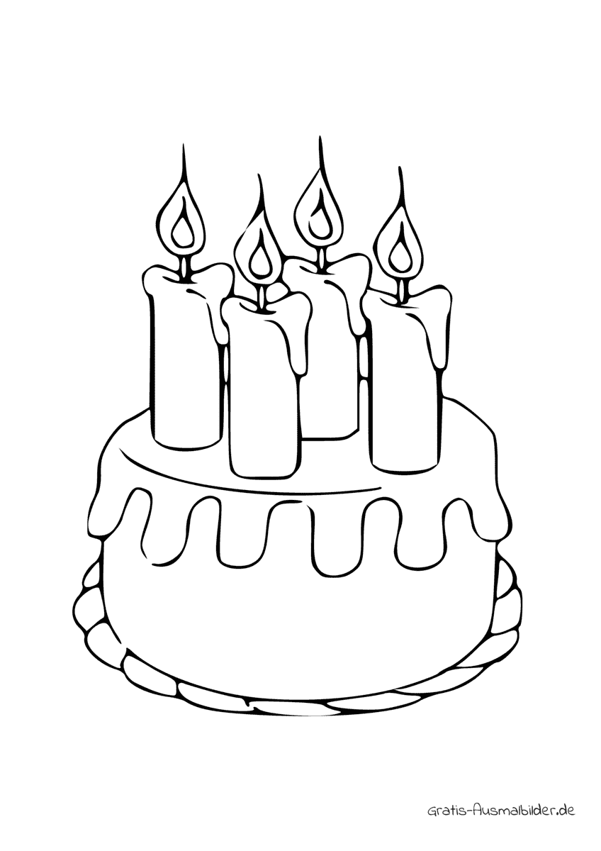 Ausmalbild Torte mit vier Kerzen