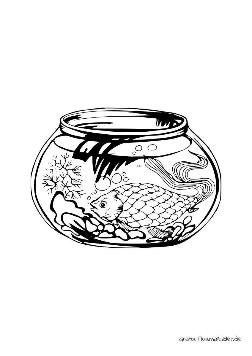 Ausmalbild Grosser Fisch im Wasserglas