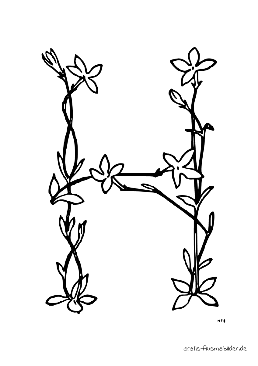 Ausmalbild H aus Blumen