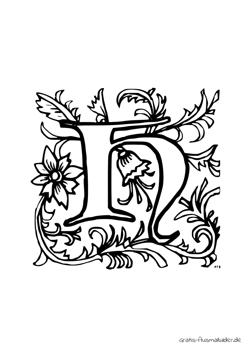 Ausmalbild H mit Blumen