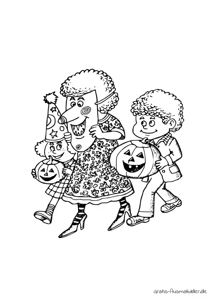 Ausmalbild Kinder an Halloween