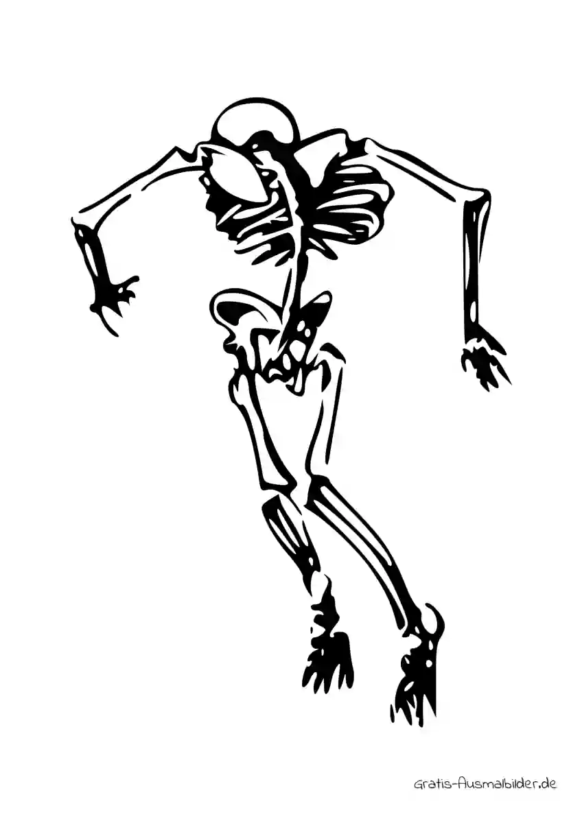 Ausmalbild Skelett von hinten