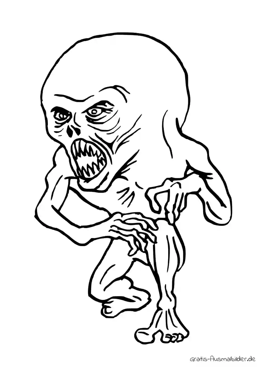 Ausmalbild Zombie mit riesem Kopf