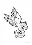 Ausmalbild Dollarzeichen mit Flügel