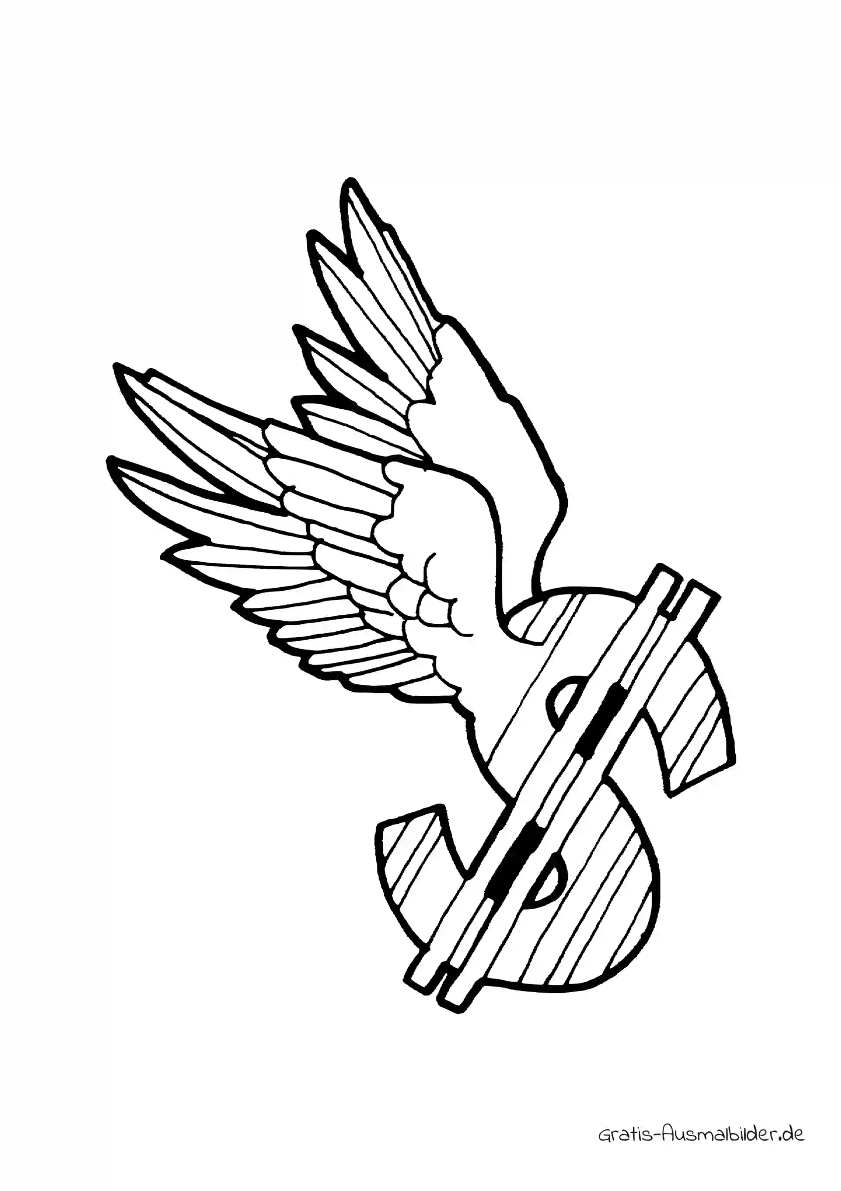 Ausmalbild Dollarzeichen mit Flügel