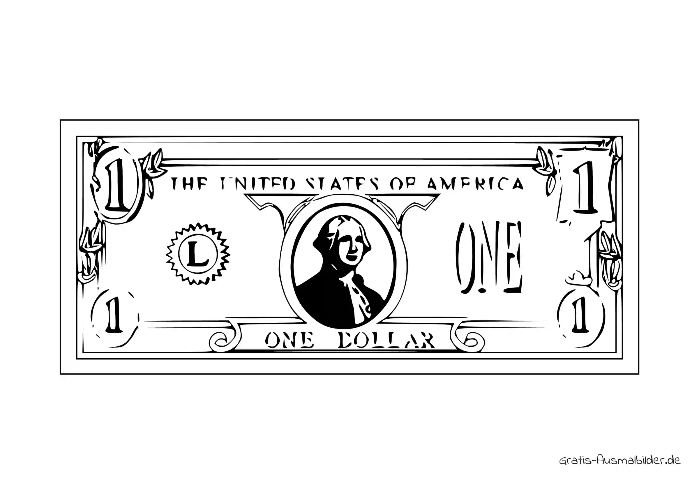 Ausmalbild Ein Dollarnote
