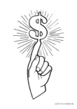 Ausmalbild Hand mit Dollarzeichen