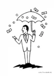 Ausmalbild Mann mit Regenschirm und Geld