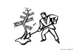 Ausmalbild Mann pflanzt Baum mit Geld