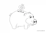 Ausmalbild Sparschwein mit Geld