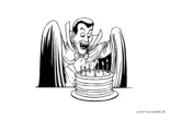 Ausmalbild Dracula mit Kuchen und Kerzen