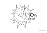 Ausmalbild Sonne mit Armbanduhrwirbt für Sommerzeit