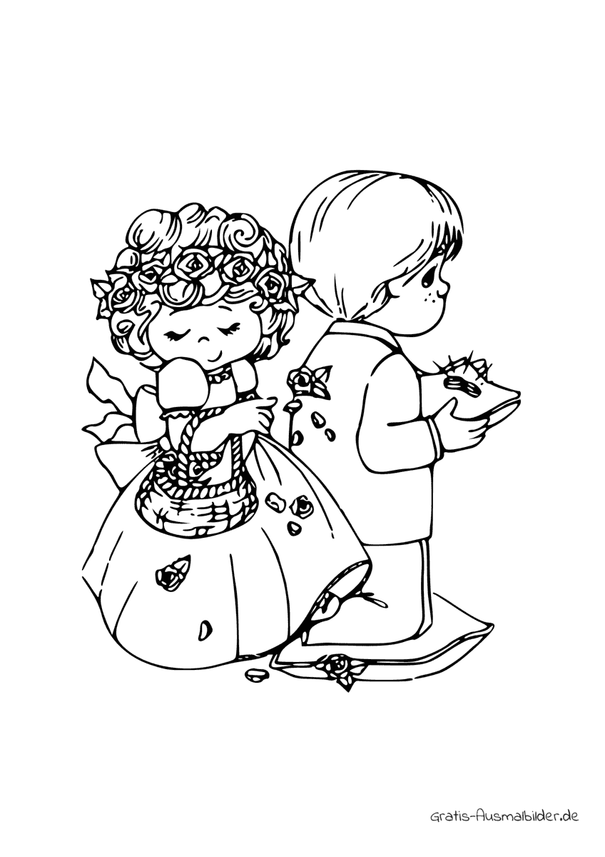 Ausmalbild Blumenmädchen und Bräutigam