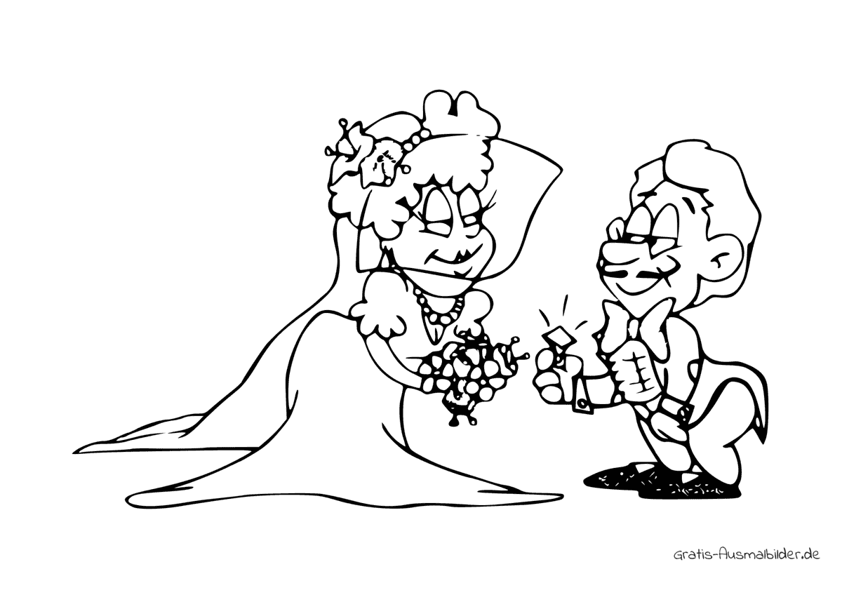 Ausmalbild Bräutigam mit Braut