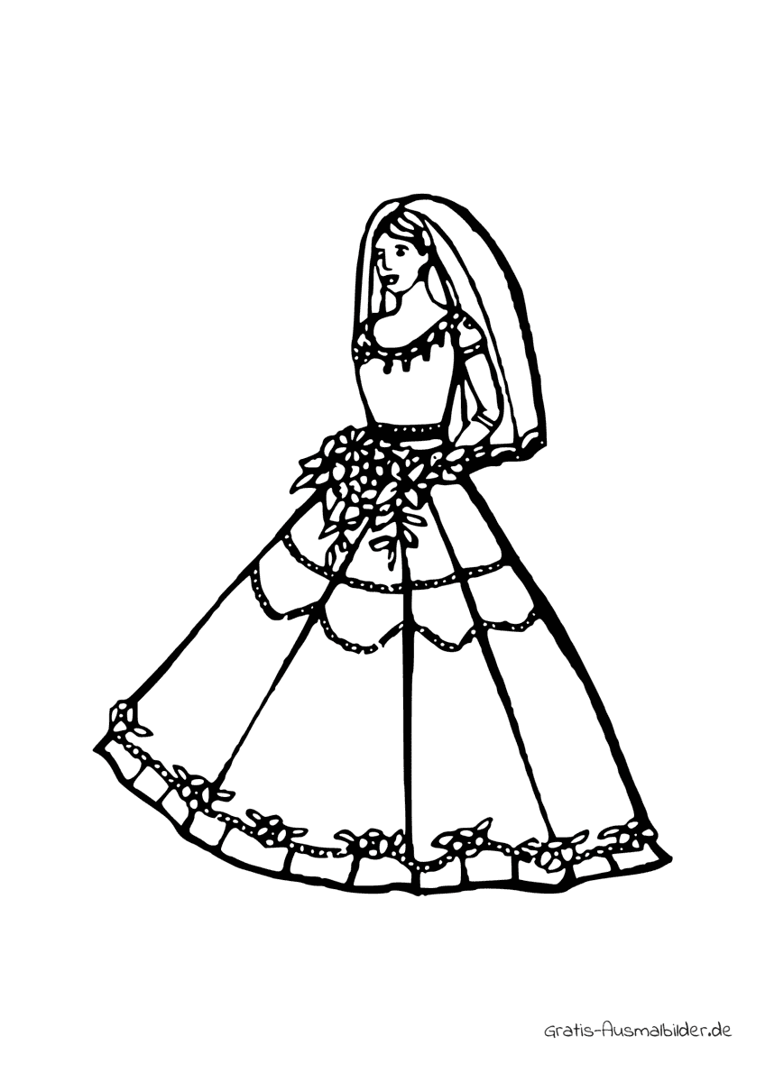 Ausmalbild Braut in Brautkleid