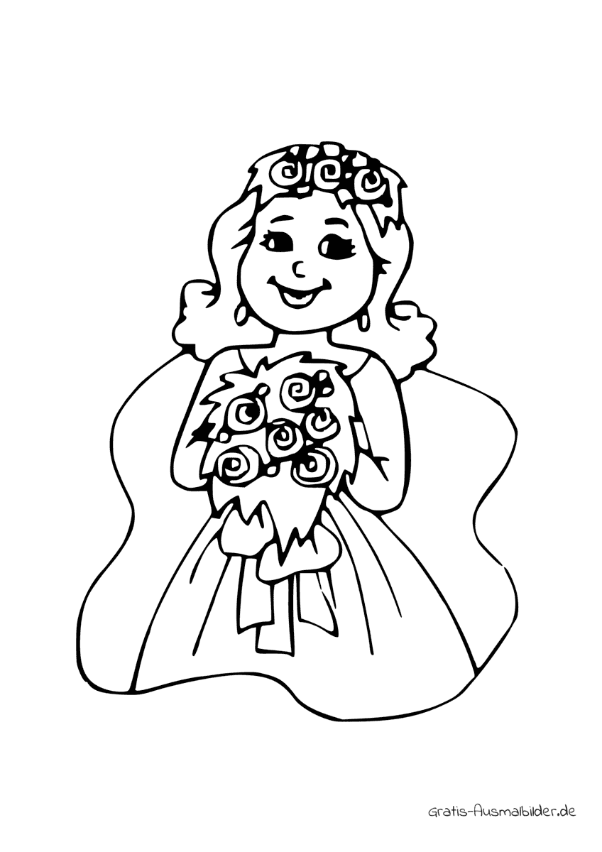 Ausmalbild Braut mit Blumenstrauß