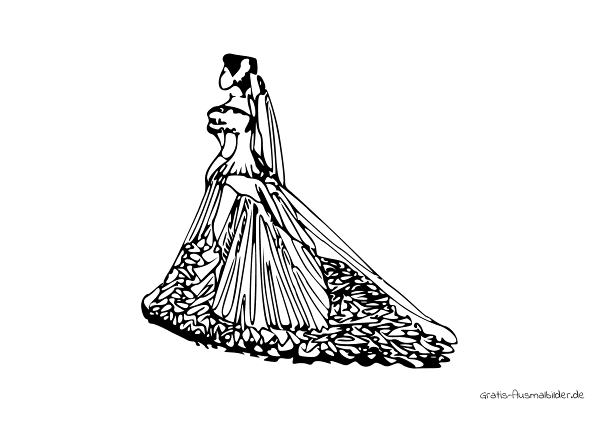Ausmalbild Braut mit schönem Kleid