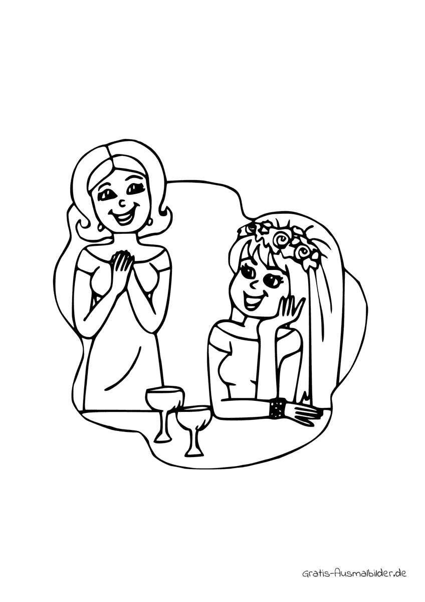 Ausmalbild Braut und Brautjungfer