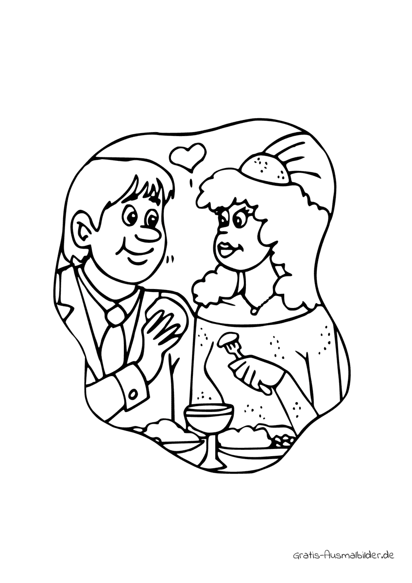 Ausmalbild Brautpaar beim Essen