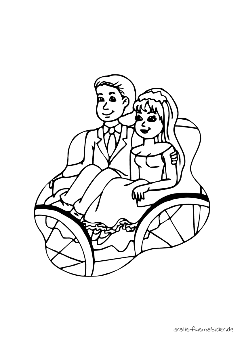 Ausmalbild Brautpaar in Kutsche