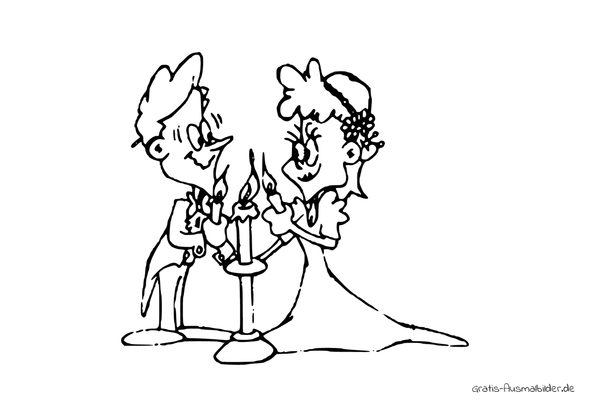 Ausmalbild Brautpaar mit Kerzen