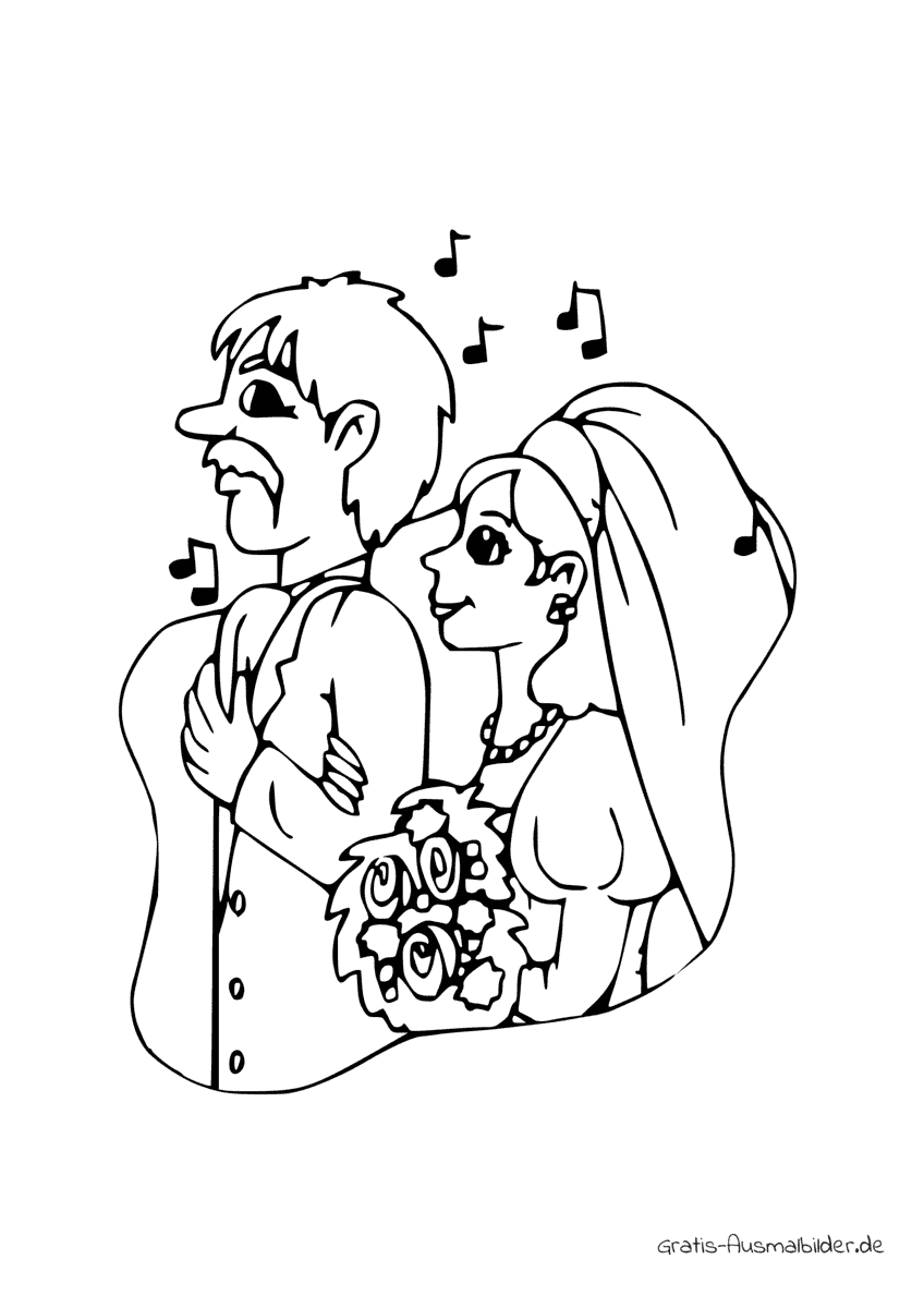 Ausmalbild Brautpaar Musik
