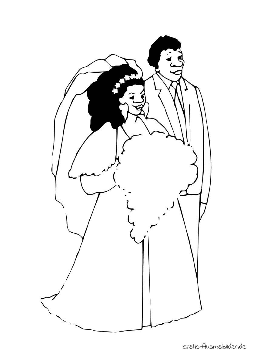 Ausmalbild Brautpaar schwarz