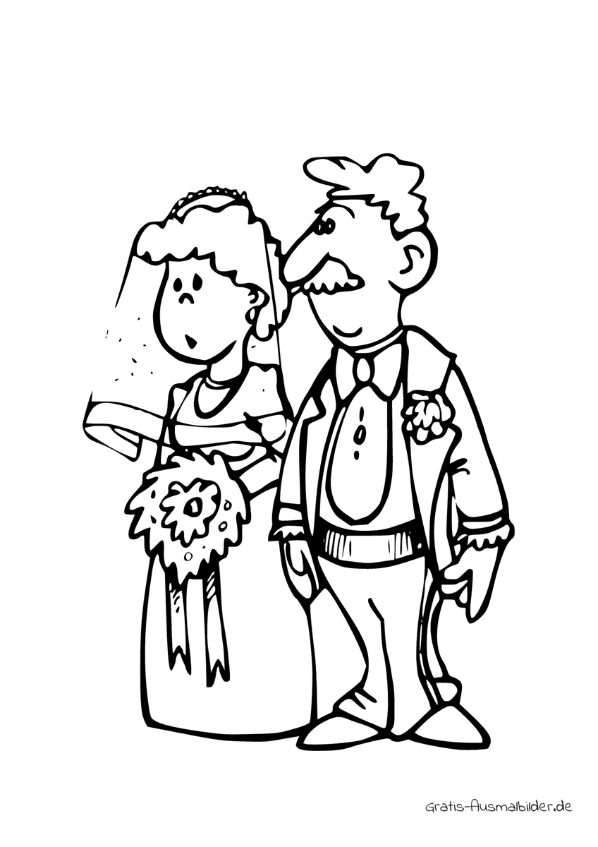 Ausmalbild Ehepaar bei der Hochzeit