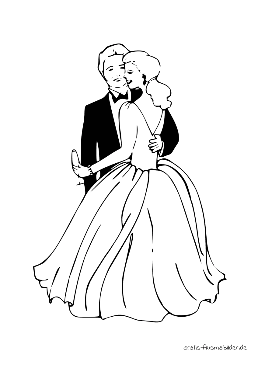 Ausmalbild Elegantes Brautpaar