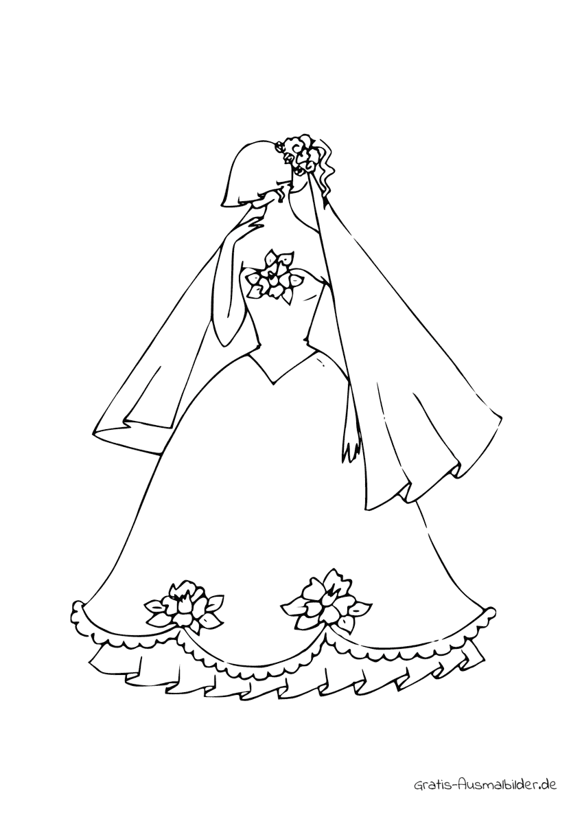 Ausmalbild Frau mit Brautkleid