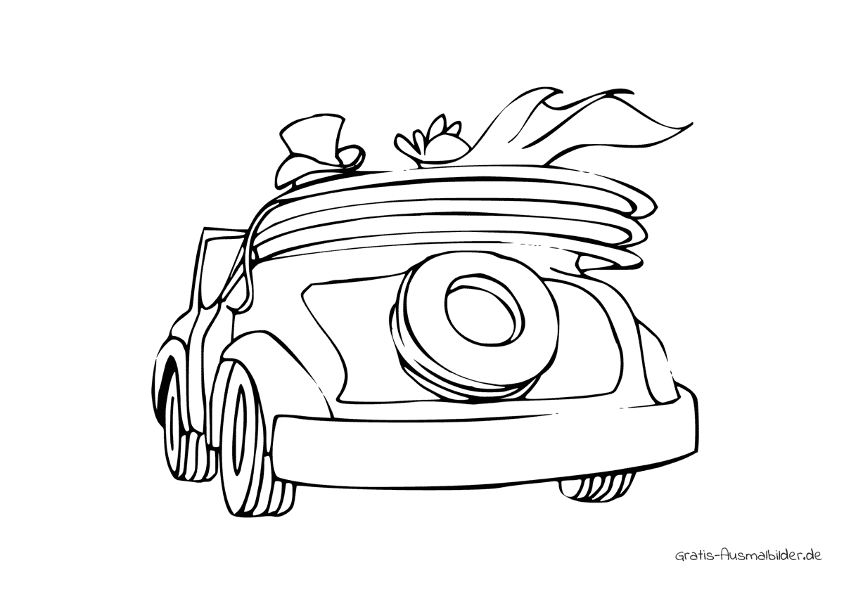 Ausmalbild Hochzeitsauto Cabrio