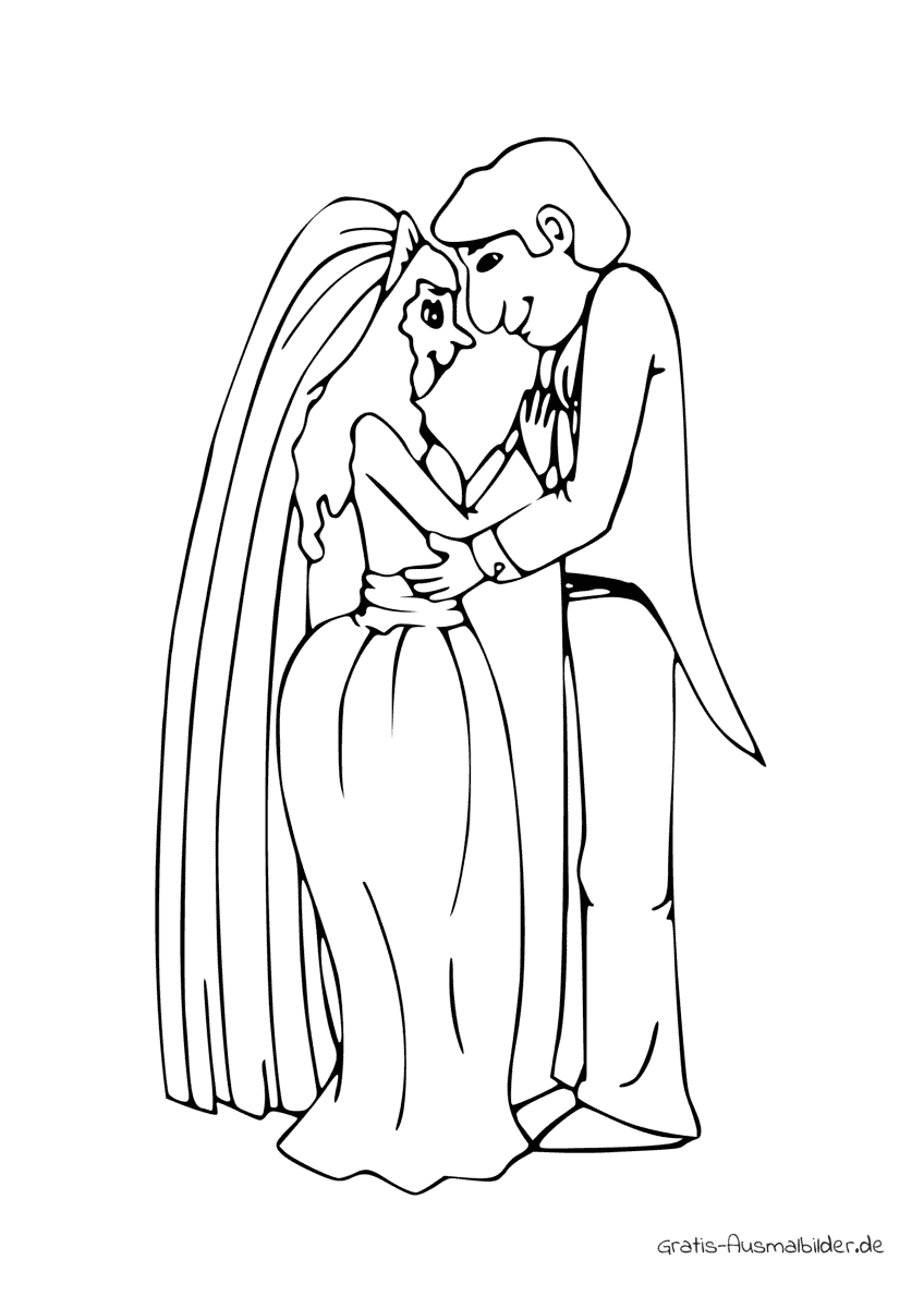 Ausmalbild Hochzeitspaar umarmt sich