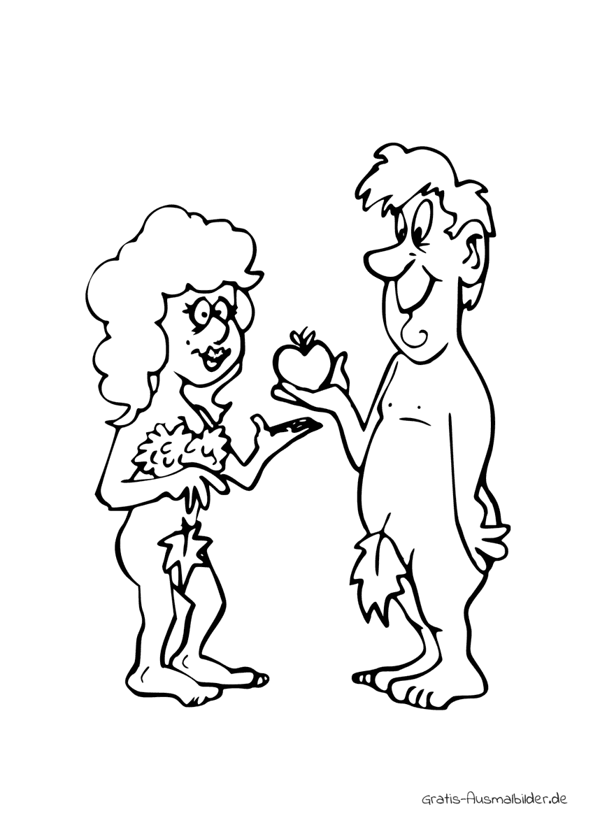 Ausmalbild Karikatur Eva und Adam