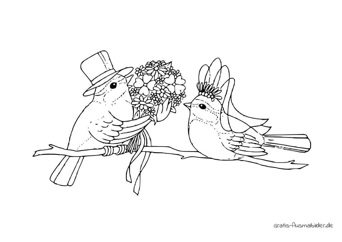 Ausmalbild Vogelhochzeit