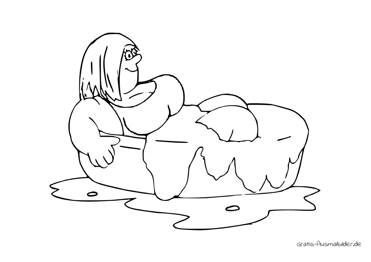 Ausmalbild Dicke Frau in der Badewanne