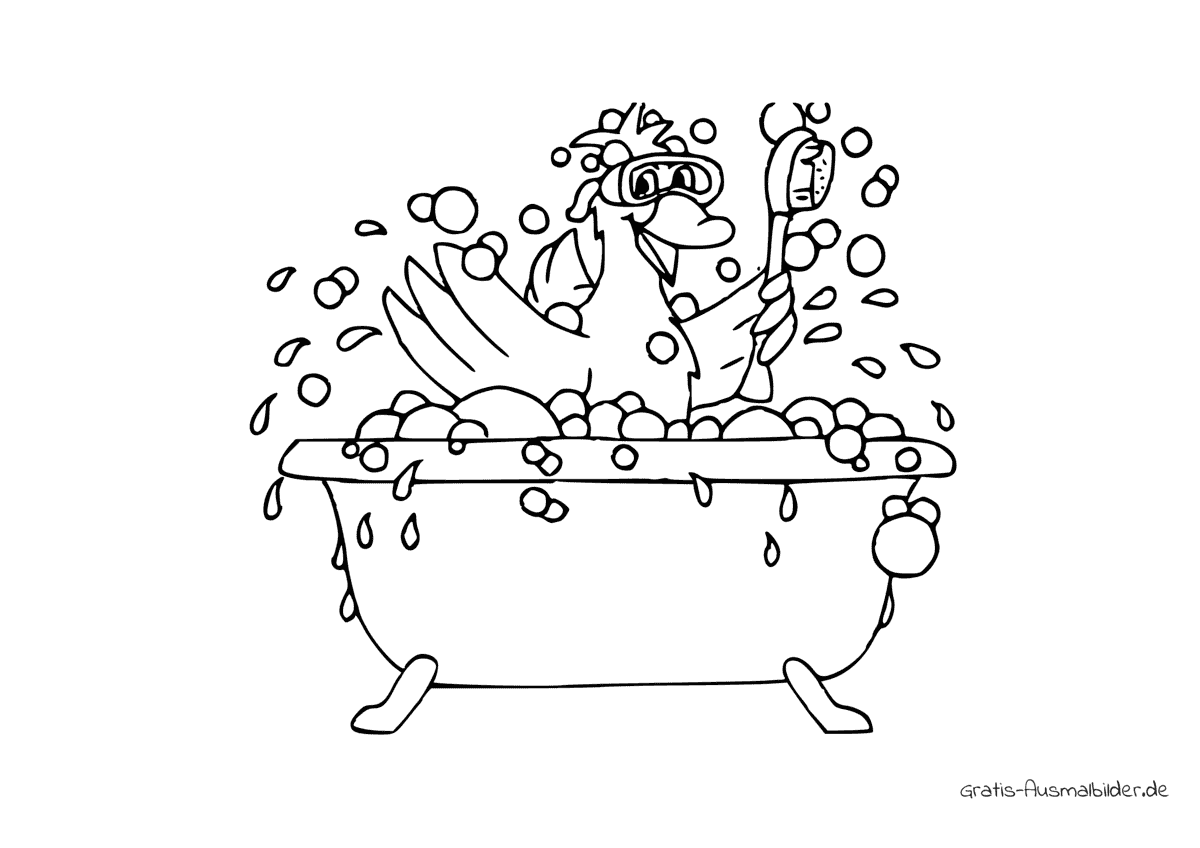 Ausmalbild Ente in der Badewanne