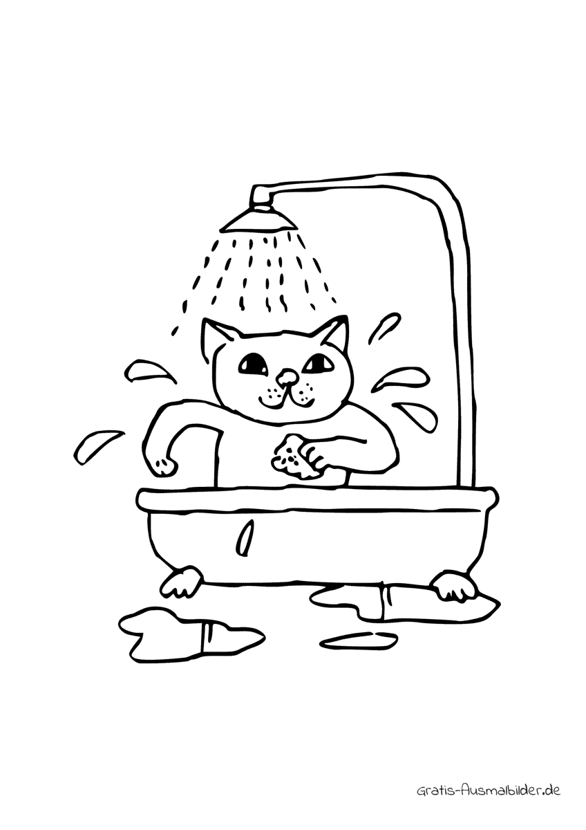 Ausmalbild Katze duscht