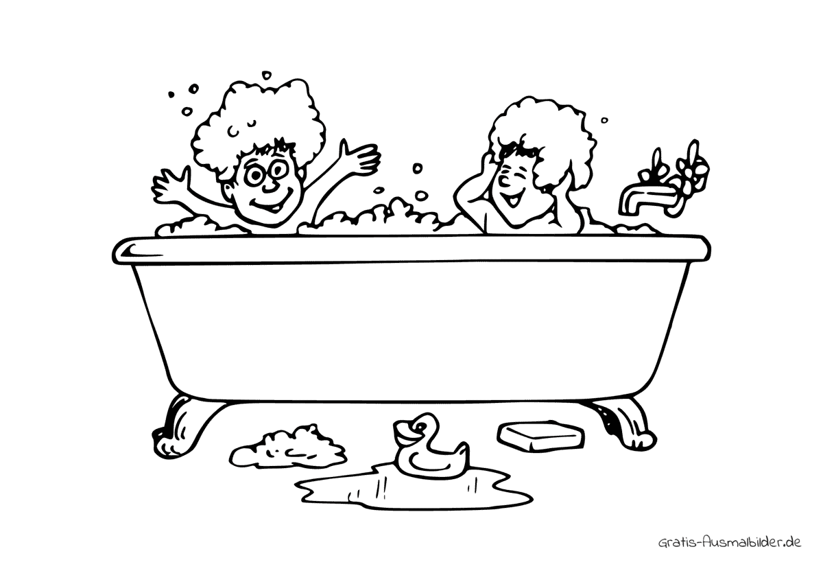 Ausmalbild Kinder in der Badewanne