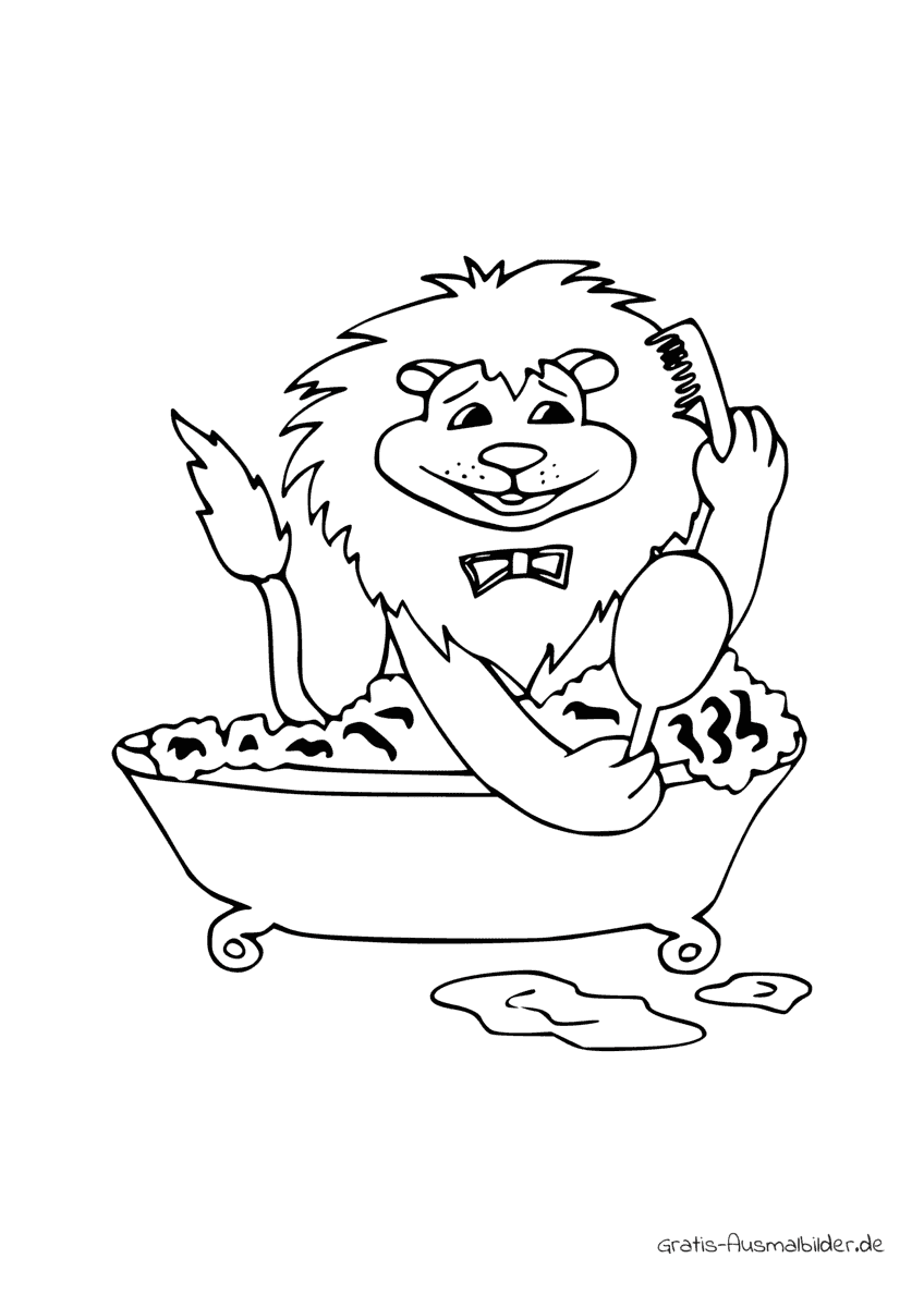 Ausmalbild Löwe in der Badewanne