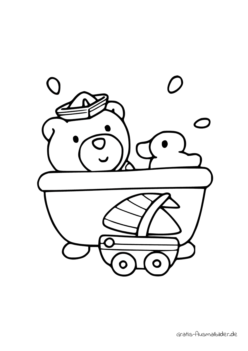 Ausmalbild Teddy in der Badewanne