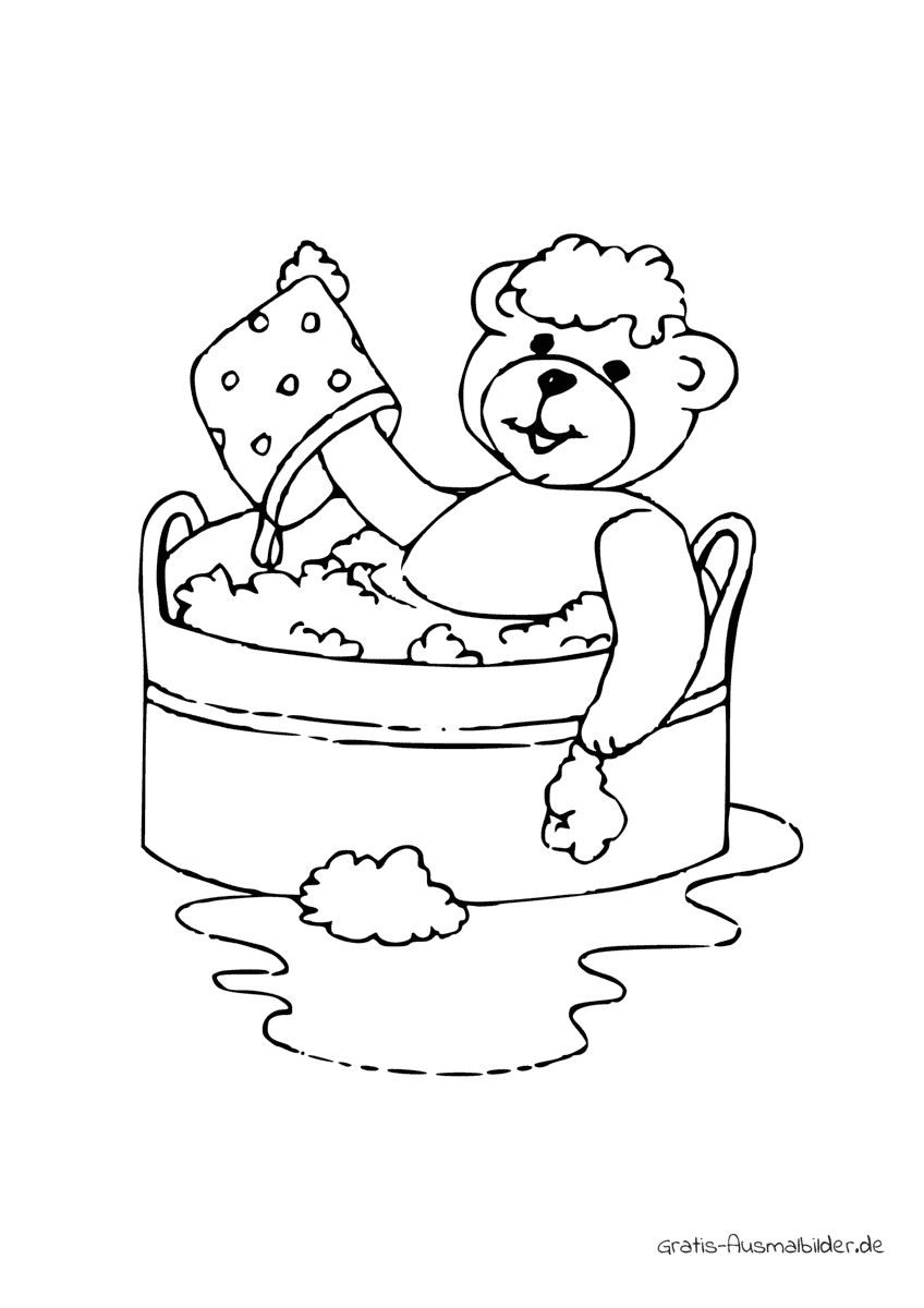 Ausmalbild Teddybär nimmt ein Bad