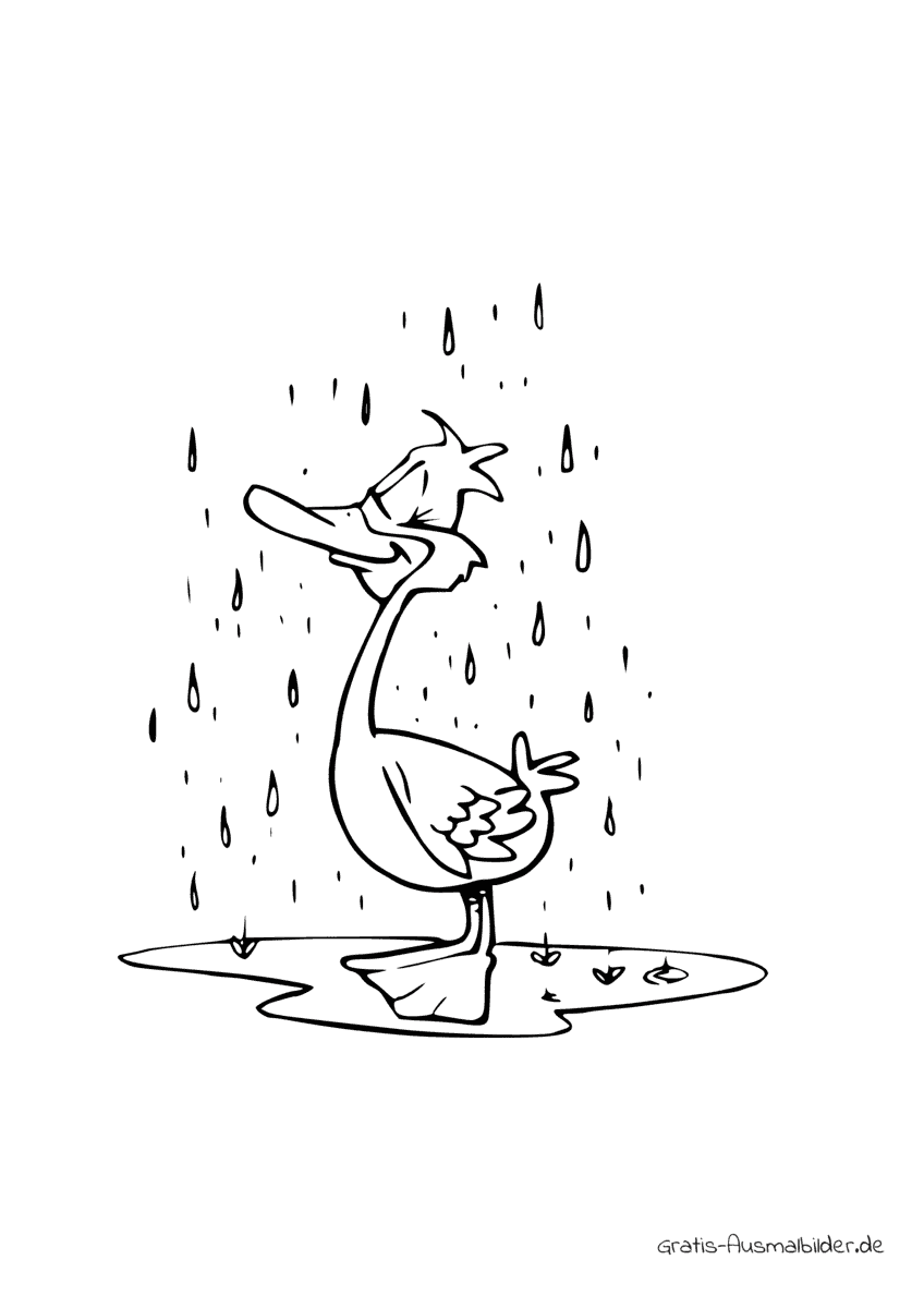 Ausmalbild Ente im Regen