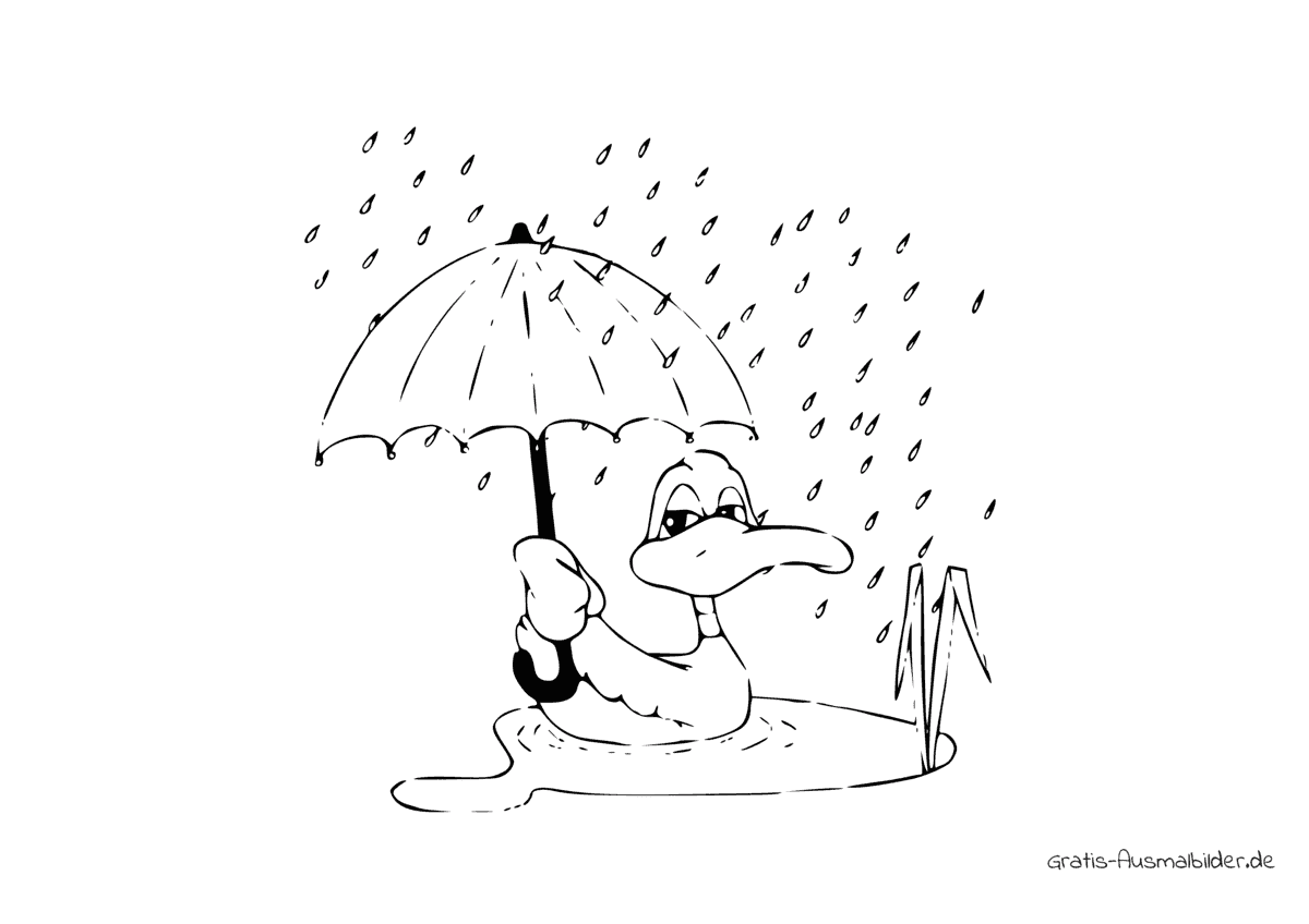 Ausmalbild Ente mit Regenschirm