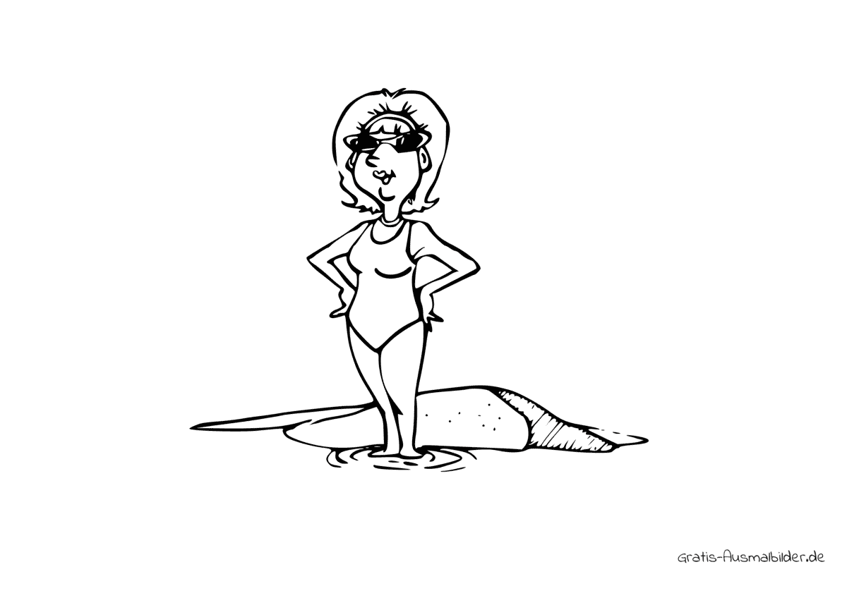 Ausmalbild Frau am Strand