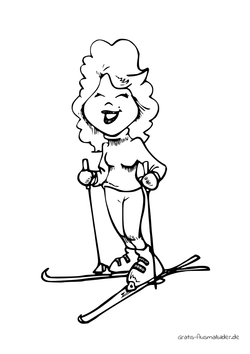 Ausmalbild Frau fährt Ski