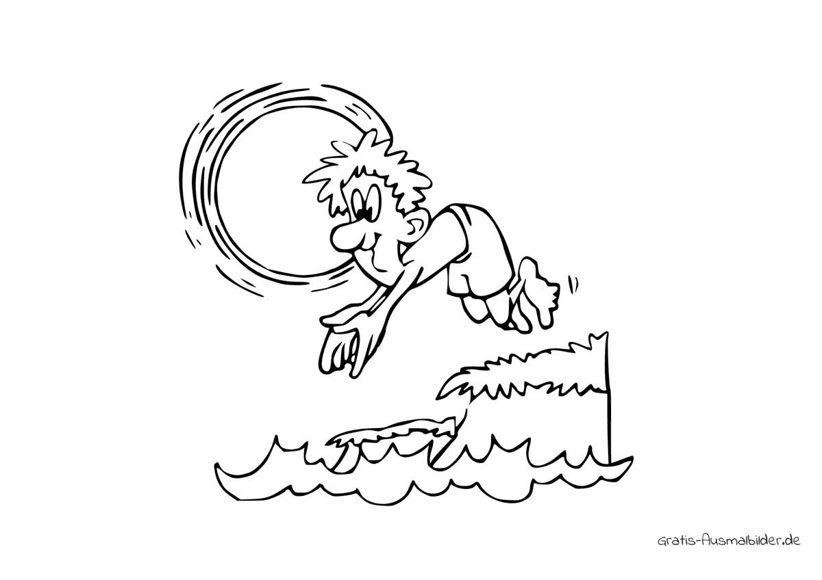 Ausmalbild Junge springt ins Meer