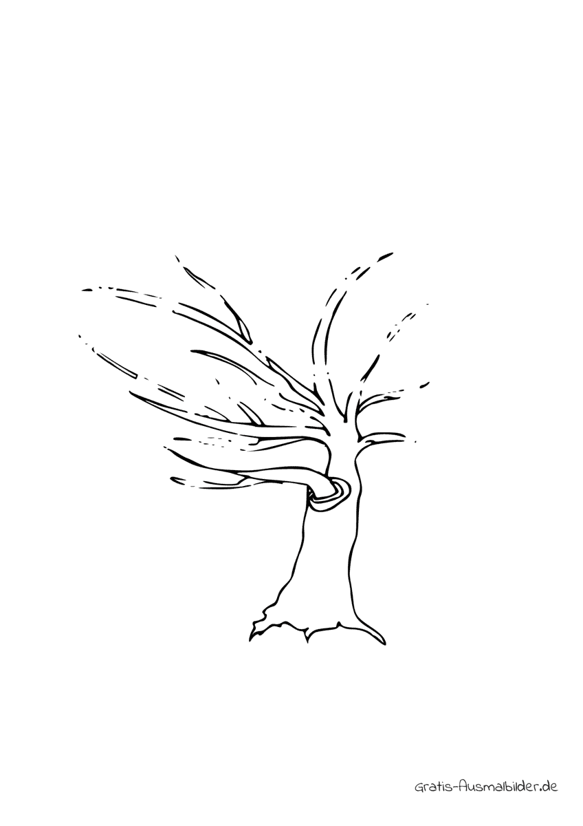 Ausmalbild Kahler Baum dünne Umrandung