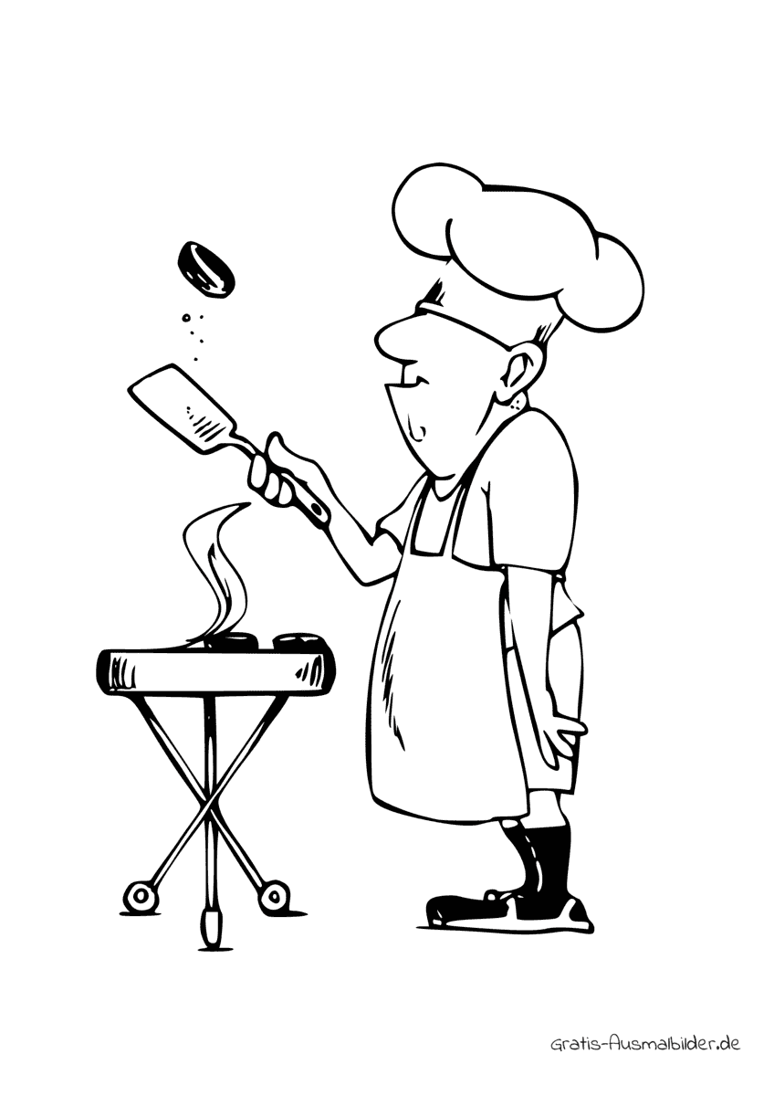 Ausmalbild Mann beim Grillen