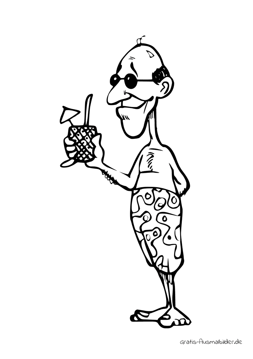 Ausmalbild Mann mit Cocktail